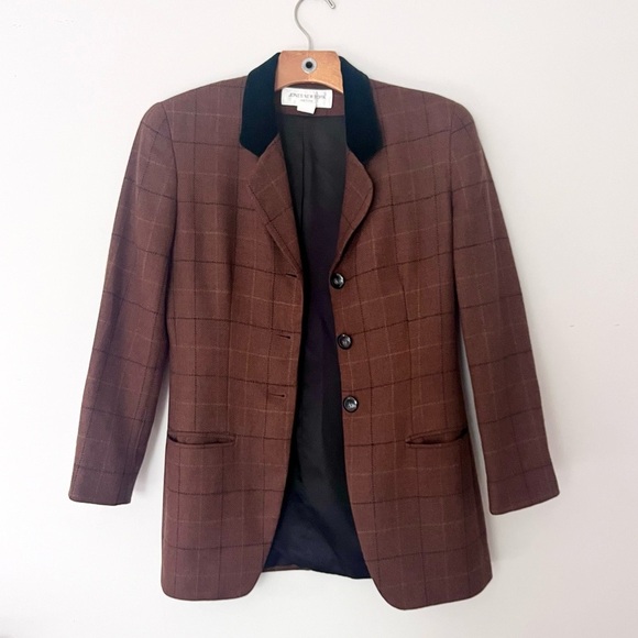 Vintage Jackets & Blazers - VTG Preppy Vintage Brown Plaid Blazer 100% Wool Mensy British Classy Jacket